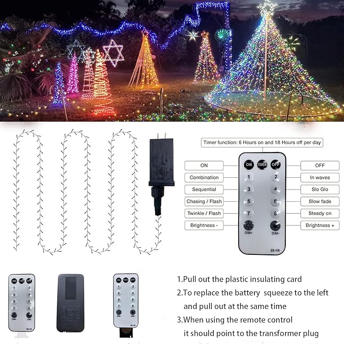 Outdoor String Lights, 1000 LED 108Ft Christmas Light with Remote, 8 Lighting Modes, Powered Plug for Wedding Party Garden Tree Yard Indoor Decorations(328 Ft | White, 328 Ft)