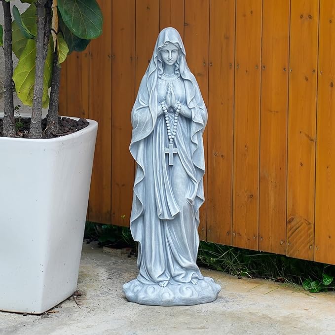 Virgin Mary Praying Statue 31.49 Inch Tall Outdoor Garden Religious Garden Statue Mary Statue Outdoor Yard Patio Deck Home Entryway Hallway Sculpture Magnesium Oxide Stone