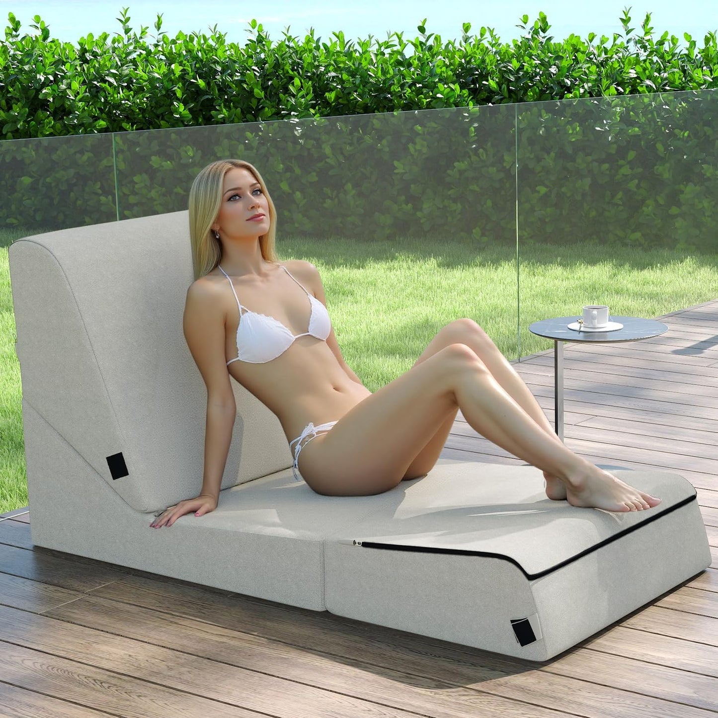 jela Outdoor Chaise Lounge, Waterproof Folding Sofa Bed Lounge Chair, UV Resistant Folding Lounge Chair with Machine Washable Cover, Soft Foam Patio Sofa Chairs Pool Lounge Chaise Chairs (Sand)