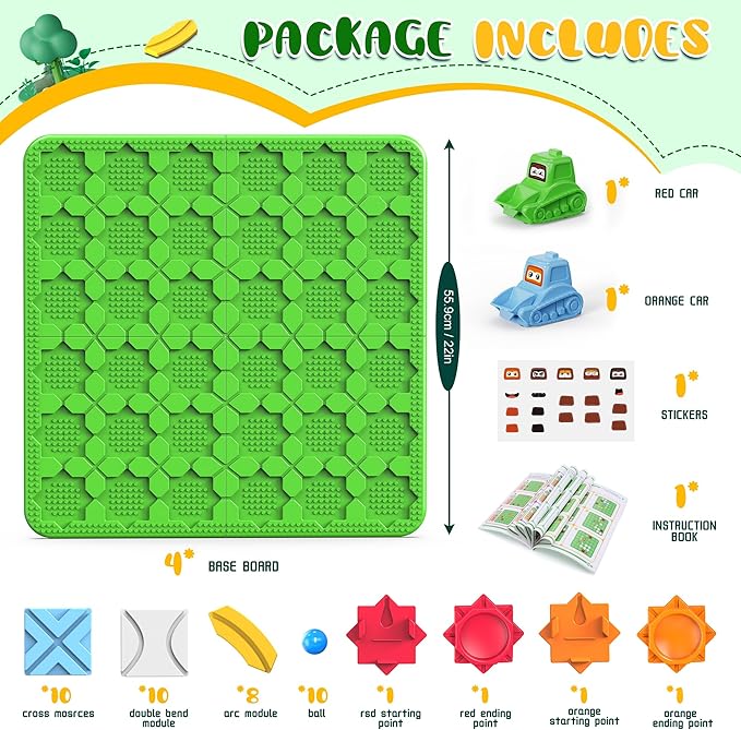 STEM Logic Road Builder Toys: Board Games Toys for 5 Year Old Kids Montessori Brain Teaser Puzzles Educational Learning Activities Toy for Kid Ages 3 4 6-8 12 Boys Girls Gifts (Green, 50PCS)