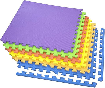 FlooringInc's Rainbow & Natural Harmony Playmat - Kid Safe Foam Floor Tiles with Removable Edges - 2'x2', 1/2" Thick (Rainbow, 48 Tile Pack)