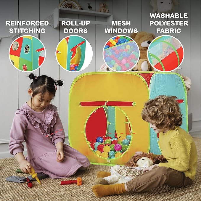 5pc Kids Play Tent for Toddlers with Ball Pit, Crawl Tunnel, Indoor & Outdoor Playhouse, Jungle Gym, Toys for Boys & Girls, Includes Dart Balls, Teepee & Basketball Hoops