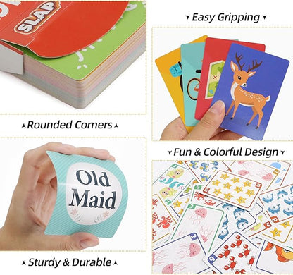 Card Games for Kids Toddlers,Go Fish,Old Maid,Slap Jack and Memory Match,4 Decks in 1 Pack,Fun Educational Gard Games for Family Game Night Table Games,Great Easter Basket Stuffers