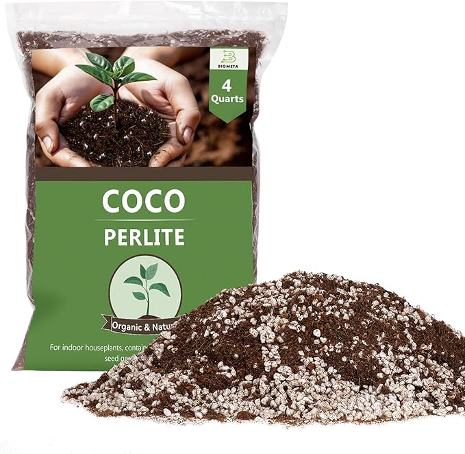 Coco Coir Perlite Mix - Retain Moisture, Improve Drainage & Aeration - Coco Peat Perlite Potting Mix, Loose Organic Potting Soil for Indoor Plants, 4 Quarts