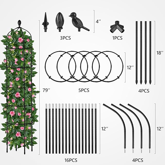 Garden Obelisk Trellis for Climbing Plants Outdoor 6.7 Ft Rose Bush Round Trellis for Pots Rustproof Metal Plant Flower Trellises for Clematis Vine Jasmine Support Outdoor Indoor