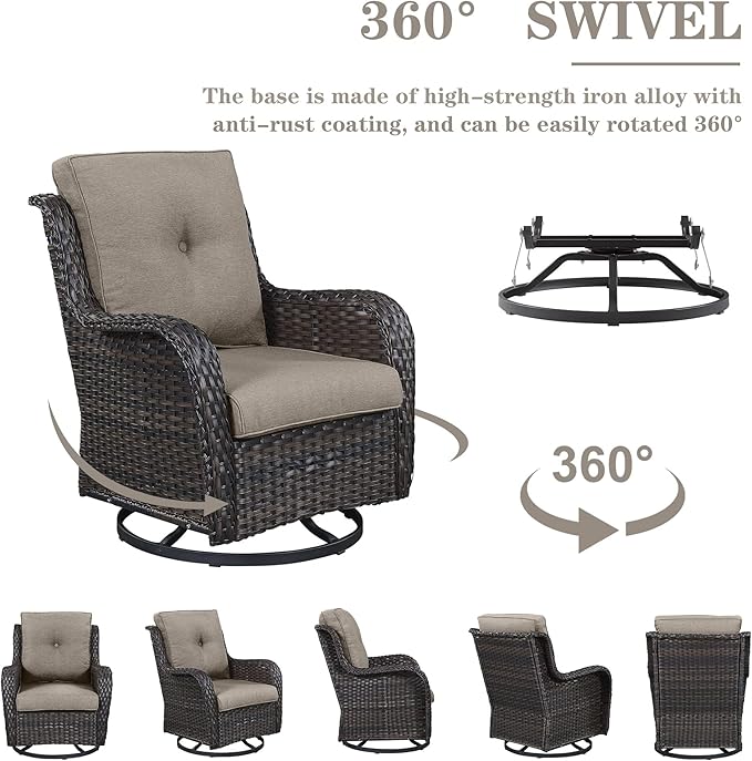 Outdoor Furniture Sectional Sofa L Shaped Couch - Patio Wicker Set with 2 Swivel Glider Chairs, 8 Piece Rattan Patio Conversation Sets with Gray Cushion for Deck Backyard Sunroom Grey Cushion