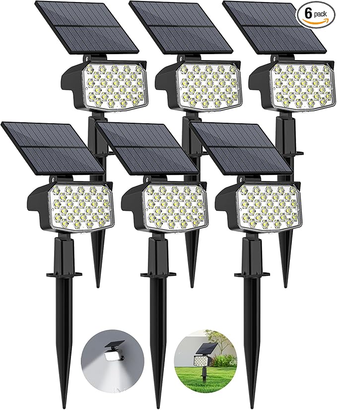WELALO Solar Spot Lights Outdoor, 6 Pack/3 Modes Solar Landscape Spotlights, Adjustable Solar Powered Security Lights, IP65 Waterproof Wall Lights Solar Lights Outdoor for Walkway/Yard/Garden/Driveway