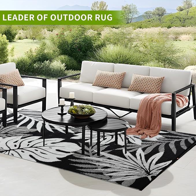 Outdoor Rug 6x9 ft Waterproof, Reversible Outdoor Plastic Straw Rug for Patios Clearance, Outdoor Area Rug Carpet RV Mat for Camping Backyard Deck Porch