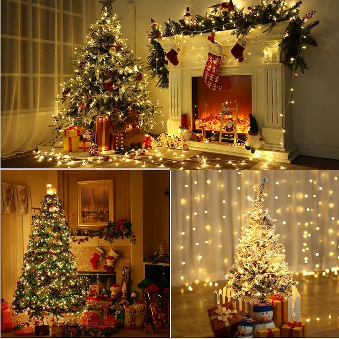 Warm White 75 Ft 200 LED Christmas String Lights - Connectable, 8 Modes, Timer, Waterproof Fairy Twinkle Lights for Christmas Party, Garden, Patio, Home, Holiday, Xmas Tree Decorations