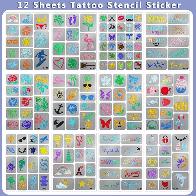 Yazhiji 167 PCS Temporary Tattoo Stencils for Kids, Face and Body Paint Stencils, Girl Boy Glitter Tattoos Pack for Kids Halloween School Show Birthdays Summer Christmas Party Favor Supplies