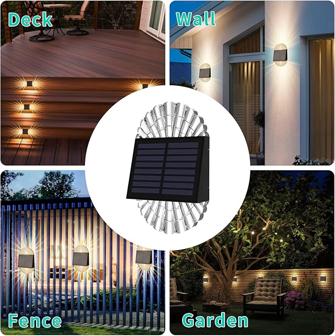 Solar Deck Post Lights, 4 Pack for Fence, Garden, Yard, Patio Decor - Outdoor Waterproof LED, Warm White