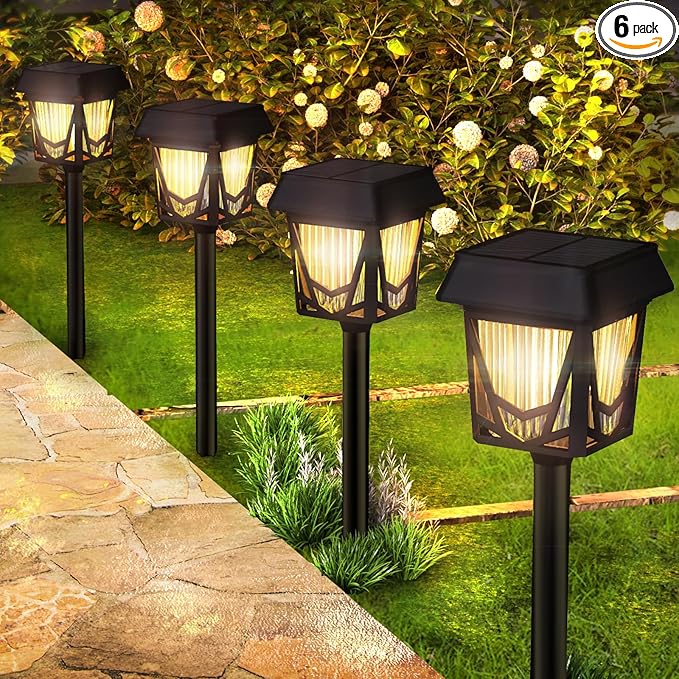 Raynic Solar Pathway Light, 6 Pack Pathway Lights Outdoor, USB-C Rechargable, Waterproof IPX6, 12H Long Lasting Solar Landscape Lights for Walkway Path Yard Lawn Decor, Warm White