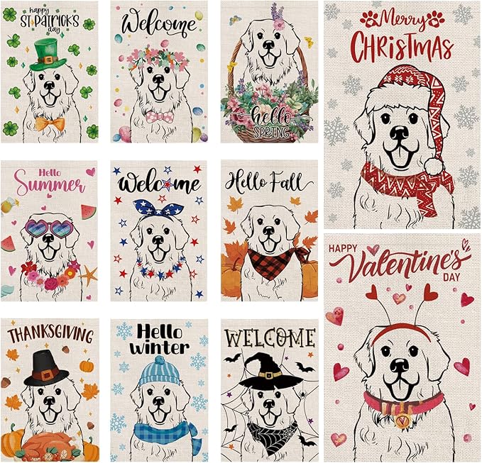 Seasonal Garden Flags Great Pyrenees Double Sided Flags Set of 11 Holiday Farmhouse Indoor Outdoor Yard Lawn Christmas Gifts Decorations 12.5x18 Inch
