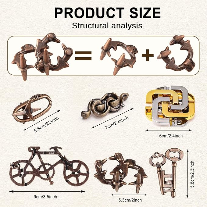 6 PCS Metal Brain Teaser Puzzles Logic Metal Puzzle for Adult Kid Toy Lock Puzzles Gift for Adults Teenagers Kids