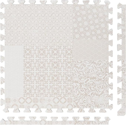 Popsykosy Premium Exercise & Baby Foam Play Mats - Stylish & Large Non-Toxic Puzzle Floor Mat - 6 Tiles - Spacious 6ft x 4ft - Peel-Resistant Reinforced Version - Soft, Thick, Waterproof -Totem Beige