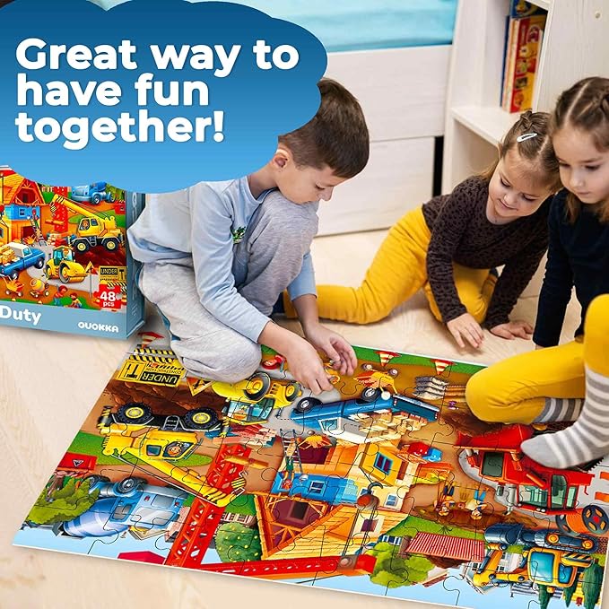 QUOKKA Giant Floor Puzzle for Kids Ages 4-6 – 2x3 Feet Extra-Thick 48 Pieces Toddler Puzzle Ages 3-5 – Construction Educational Activity for Boys Girls – Premium Box with Sturdy Handle & Magnetic