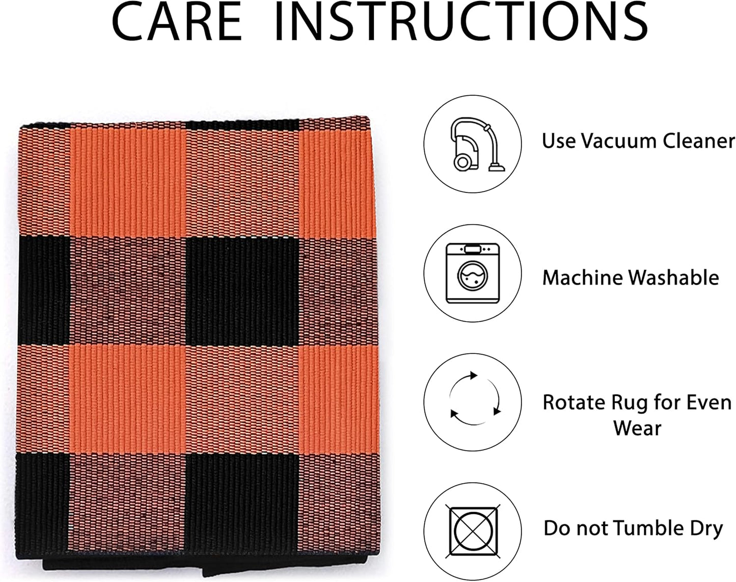 IOHOUZE Fall Buffalo Plaid Check Rug Outdoor Doormat 3x5 Ft Washable Woven Outdoor Indoor Welcome Mats for Front Door/Farmhouse/Entryway/Home Entrance Black and Orange Outdoor Rug