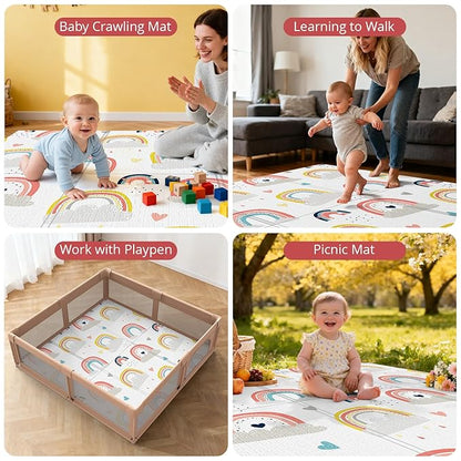 Baby Play Mat, 59 x 59 Play Mat Perfect for Use Baby Playpen, Foldable Soft Foam Babies PlayMat for Floor, Babies Activity Tummy Time Playmat, Kids Non Toxic Thick Mat for Baby, Toddlers, Infants