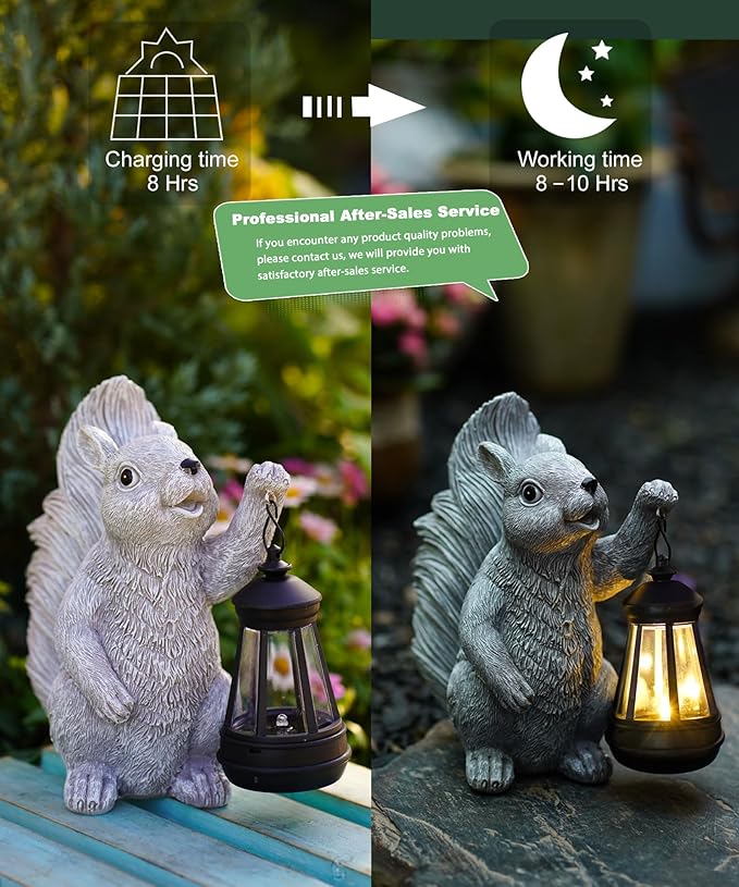 Solar Squirrel Statues for Garden Decor: Outdoor Figurines Sculpture with Lantern for Yard Art Lawn Patio Balcony - Gifts for Mom Grandma