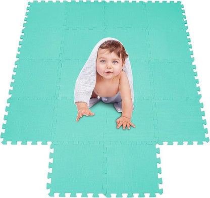 meiqicool Foam Play Mat Thick Soft EVA Interlocking Foam Floor Mats Children Yoga Exercise Multi Jigsaw Puzzle Blocking Board Kids Playmats Play Green 18 Piece H