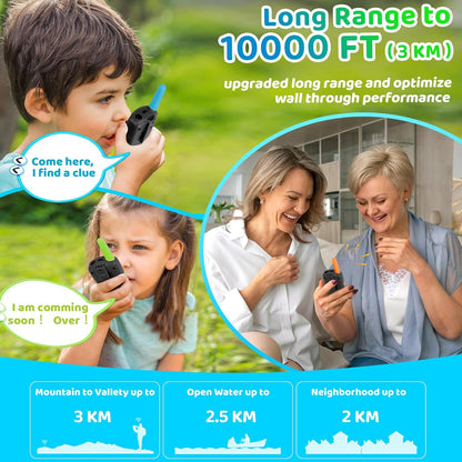 Vvinca Walkie Talkies for Kids Rechargeable 3 Pack, Toys for Boys Girls Age 3-13 Ourdoor Camping Birthday Gift, 3KM Long Range Walkie-Talkie 2 Way Radios 22 CH VOX with Li-ion Battery Flashlight