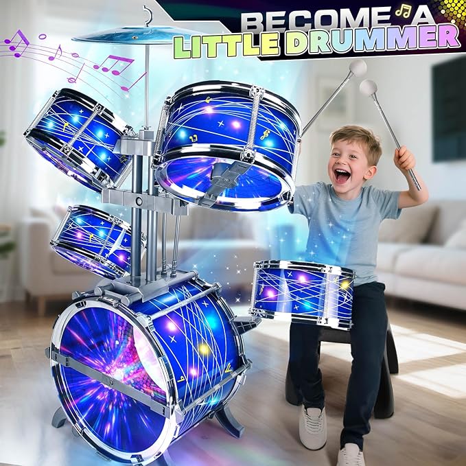 Kids Drum Sets for 2-5, Toddler Drum Set Ages 1-3, Junior Mini Jazz Full Size Small Band Rock Drums Making Kit Toys Percussion Musical Instrument Rhythm Beat Play Sets for Toddlers Boys Girls