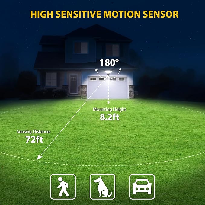 90W 10000LM LED Security Lights Motion Sensor Outdoor Lights, 4 Head Dusk to Dawn, 6500K Daylight Flood Lights Outdoor Motion Sensor, IP65 Waterproof, Motion Light for Outside, Garage, Yard, Porch