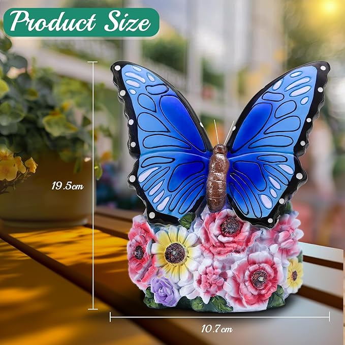 Linkax Solar Lights Outdoor LED Figurine Garden Decor for Outside Patio Yard Home, Easter Mothers Day Birthday Gifts for Women Mom Grandma Wife Daughter, A Bundle of Turtle and Butterfly Statues