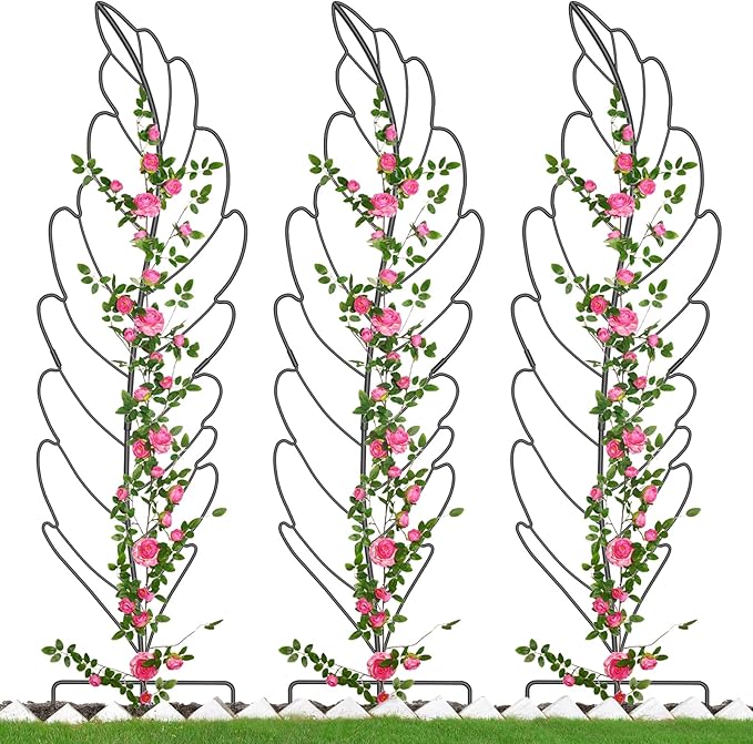 3 Pack Metal Garden Trellis for Climbing Plants, Black Metal Garden Trellis for Vines Plant Rose Vegetable Support,Large Decorative Outdoor Trellis