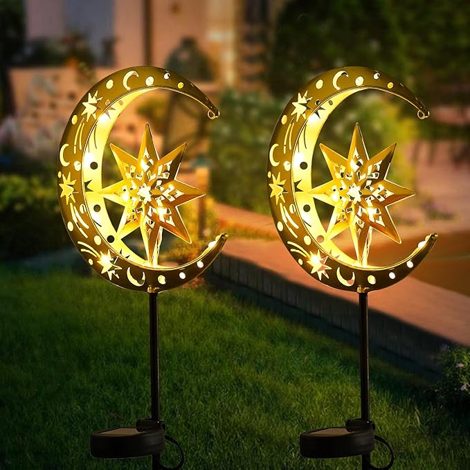 Charming Garden Decor- Solar Lights for Unique Yard Decorations Outdoor, Featuring Moon and Star Design with LED Illumination, Perfect for Enhancing Your Garden's Nighttime Ambiance