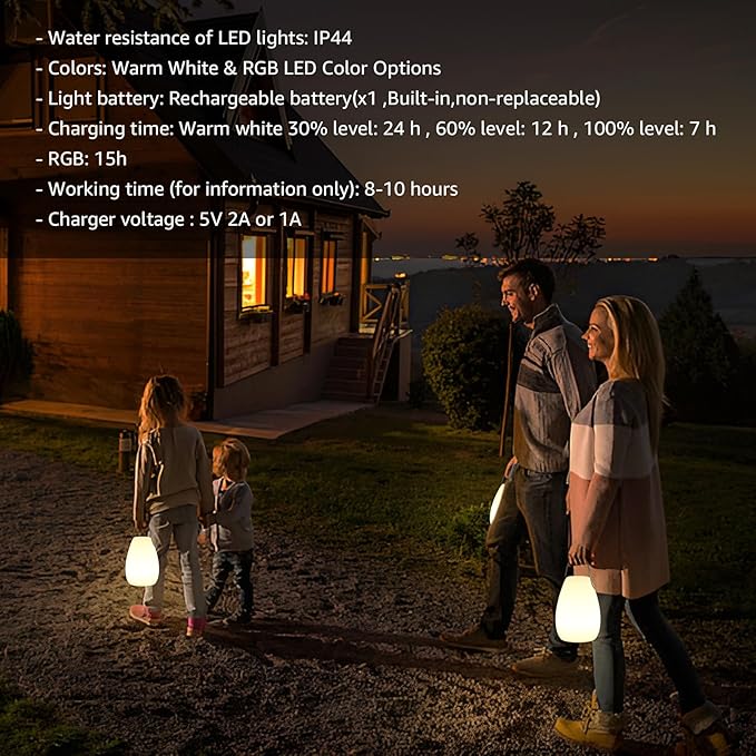 uuffoo 2 Pack Portable Outdoor Table Lamp, Dimmable Cordless Lamp with Remote and 7 RGB Colors IP44 Waterproof Hanging Lamp Indoor/Outdoor Night Lamp Lantern for Bedroom Garden Dining Camping