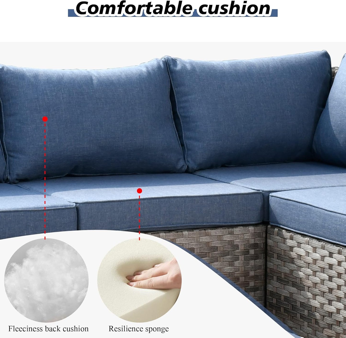 HOOOWOOO 13 Piece Modular Patio Outdoor Sectional Furniture Set with Gas Propane Fire Pit Table,Wicker Conversation Sofa Set,Out Door Couch Set with Wide Arm Outside(Denim Blue)