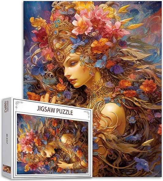 Tucocoo Flower Girl Jigsaw Puzzle 1000 Pieces Puzzles for Adults, Beautiful Woman Goddess Abstract Art Jigsaw Puzzles for Challenging Family Activity Games 27x20 inch DIY Puzzle for Home Decor Gifts