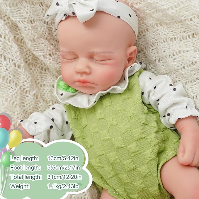 Girl 12.2 Inch, Full Silicone Baby Doll, Realistic Baby Dolls, Realistic Veins & Sleeping Pose, Not Vinyl, Reborn Baby Dolls Silicone Full Body, Gift Set