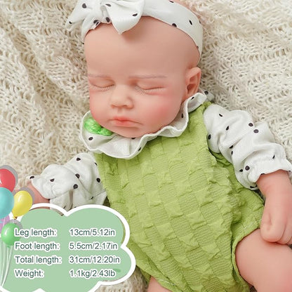 Girl 12.2 Inch, Full Silicone Baby Doll, Realistic Baby Dolls, Realistic Veins & Sleeping Pose, Not Vinyl, Reborn Baby Dolls Silicone Full Body, Gift Set