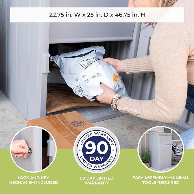 Suncast 33.5-Gallon Capacity Package Delivery Box, Parcel Drop Box with Lock, Weather Resistant Outdoor Storage Solution for Secure Package Deliveries, Made in USA
