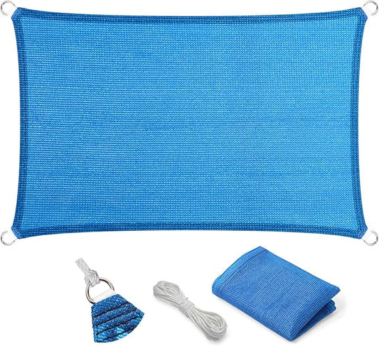 Eden's Decor Straight Flat-Edged Sun Shade Sail Rectangular 11' x 19' Blue UV-Blocking Outdoor Canopy Fabric Cloth Awning for Pergola Patio Garden Backyard Custom Size