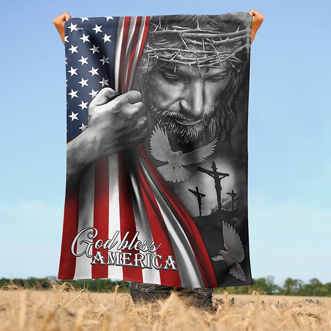 FLAGWIX Christian American Flag, God Bless America Flag - 4th of July, Independence Day Decorations for Home, Garden, 30x40 House Flag - USA Flags Premium Polyester, Decorative Indoor Outdoor Flag