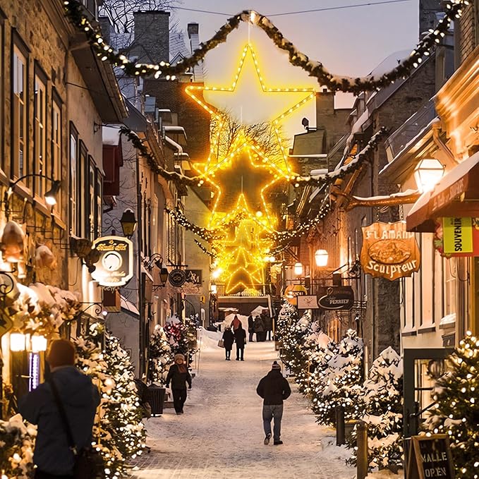 DBFAIRY 19.68" Star Outdoor Christmas Lights, 40 LEDs Christmas Light Up Star with Timer, Hanging Big Star Window Lights Mains Powered for Christmas New Year Holiday Wedding Party Decor, Warm White