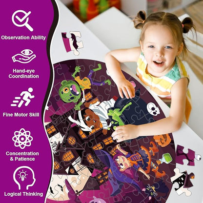 70PCS Halloween Floor Puzzles for Kids, Jumbo Floor Puzzle for Kid Age 3-5 Toddler Floor Puzzle Educational Learing for Kids