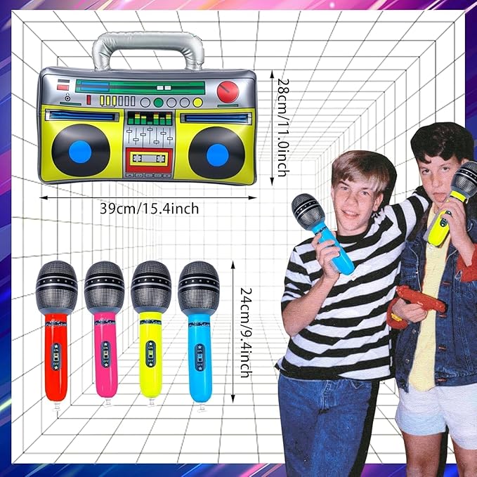 10pcs Inflatable Instruments Party Props Rock Star Toy Set Inflatable Saxophone Bass Rock Microphone Rock Electric Guitar Recorder Suitable for Various Music Parties(Retro Style)