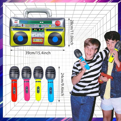 10pcs Inflatable Instruments Party Props Rock Star Toy Set Inflatable Saxophone Bass Rock Microphone Rock Electric Guitar Recorder Suitable for Various Music Parties(Retro Style)