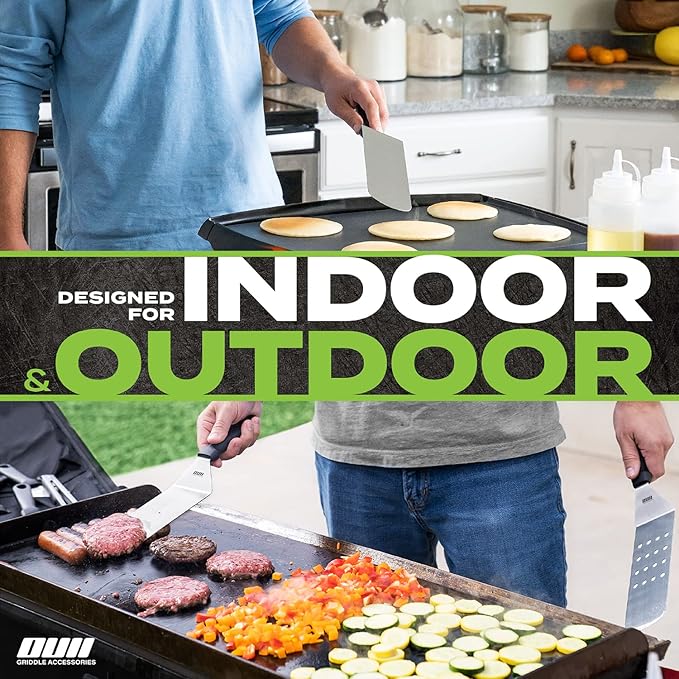 Griddle Accessories Kit for Blackstone and Camp Chef - 6 Pieces Griddle Spatula Set with 4x8 Inches Supersize Griddle Flipper, Turner, Metal Spatulas, Bottles & Hooks for Hibachi Grilling