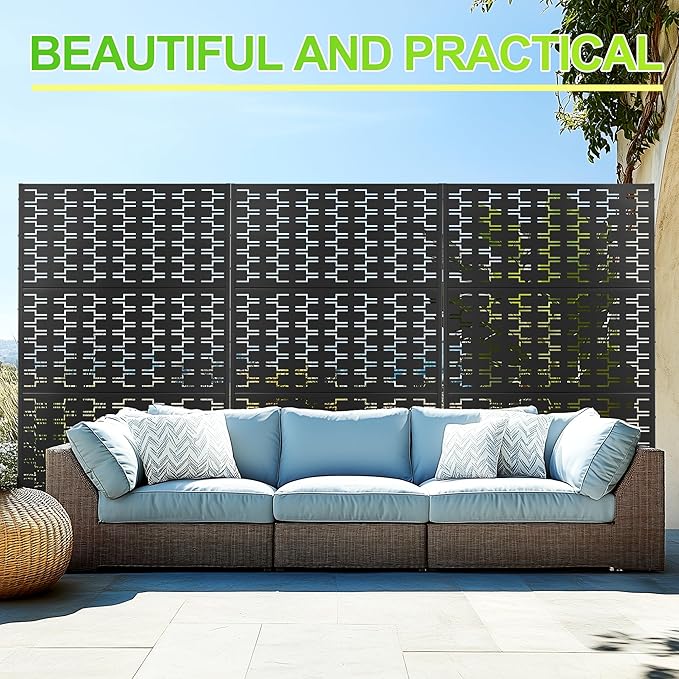 Outdoor Privacy Screen,72" H×47" W Metal Privacy Screen, Freestanding Privacy Fence Panels for Patio