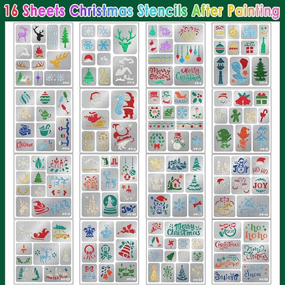 158 PCS Christmas Temporary Tattoo Stencils for Kids, Face and Body Paint Stencils Kit, Girl Boy Glitter Xmas Santa Tattoos Stencils Pack for Christmas Kids School Show Birthdays Party Favor Supplies