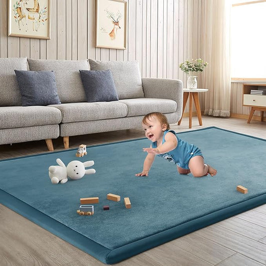 Baby Play Mat for Floor Tummy Time Mat Nursery Muscle Area Rug Playroom Rug Tatami 59"*71" Memory Foam 1.3" Thick Crawling For Babies,Toddlers, Infants, Kids,Floor(Green)