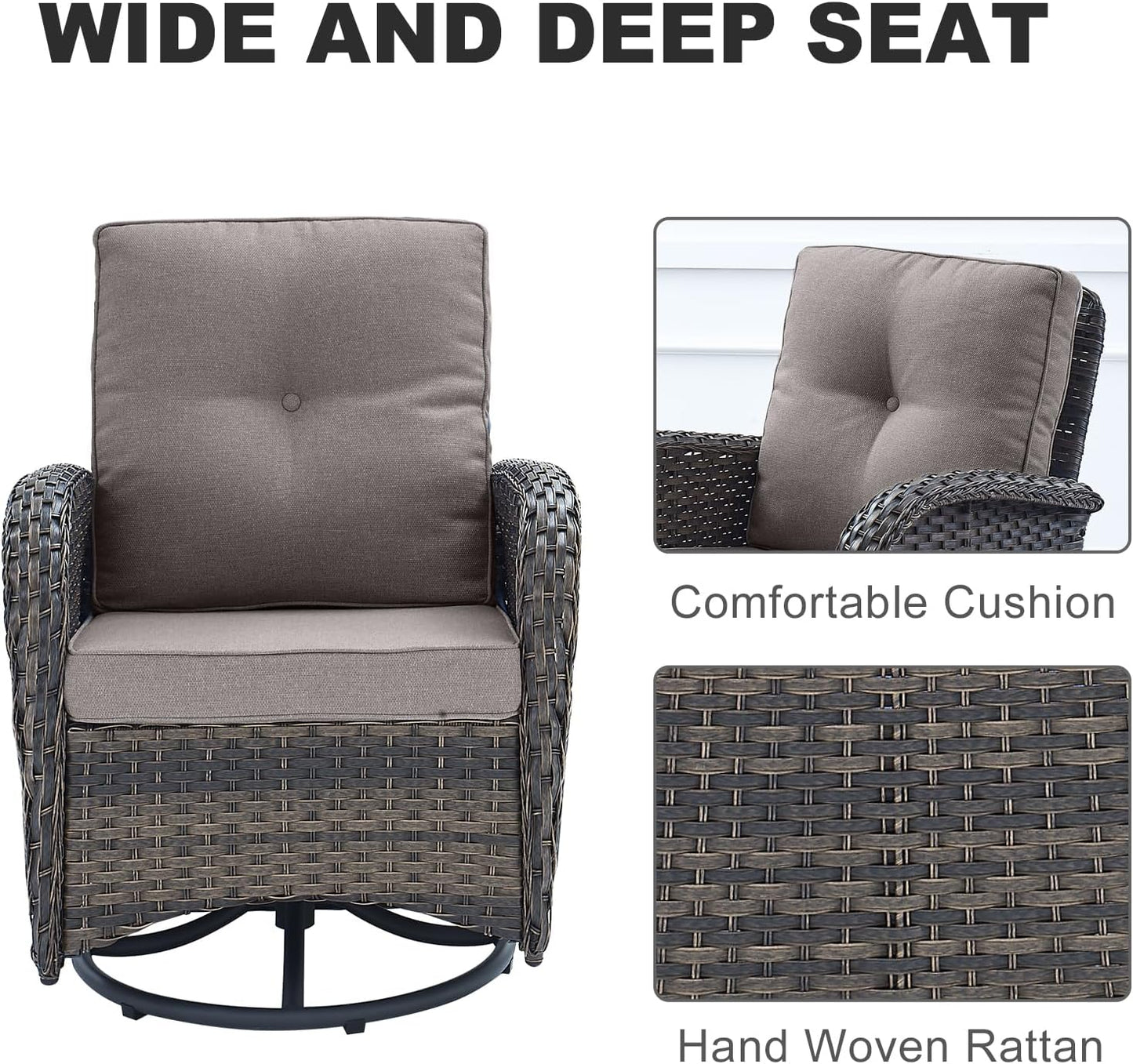 HUMMUH Patio Furniture 7-Piece PE Wicker Outdoor Conversation Set,All-Weather Rattan Swivel Chairs with Ottomans Glider Loveseat for Backyard,Poolside,Deck