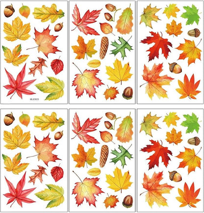 6 Sheets Thanksgiving Window Clings Stickers Maple Leaves Decoration Designs Thanksgiving Day Autumn Window Clings Fall Leaves Window Stickers Party Home Office Shop Decorations Supplies