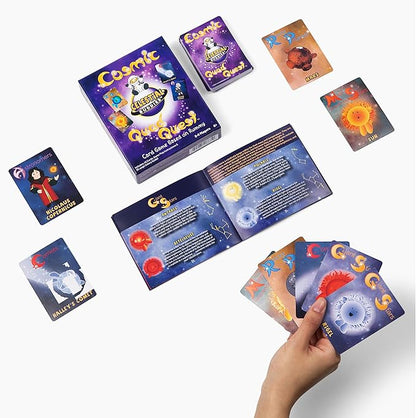 Celestial Buddies Cosmic Quad Quest Card Game w/ 30-Page Galaxy Guide | Space-Themed Rummy Fun Educational Game for 2-5 Players, Kids Ages 6+ | STEM Learning, Planets & Space Exploration