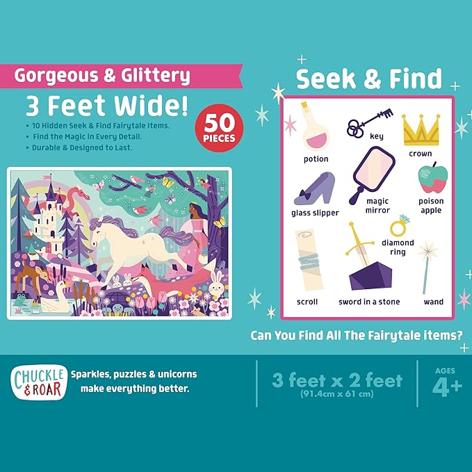 Chuckle & Roar Educational 50 PC Floor Puzzle Glitter Fantasy Fun Edition